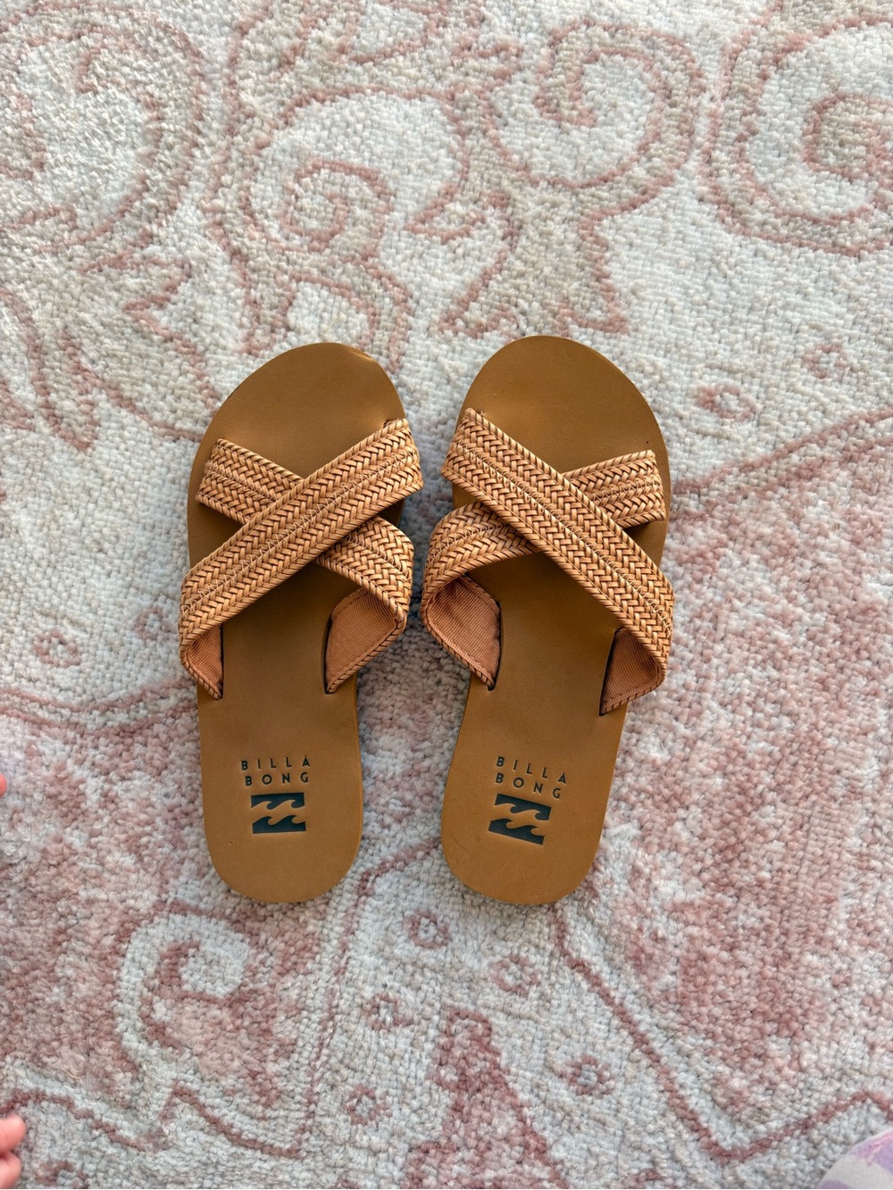 Billabong Women's Tan Braided Crisscross Slide Sandals